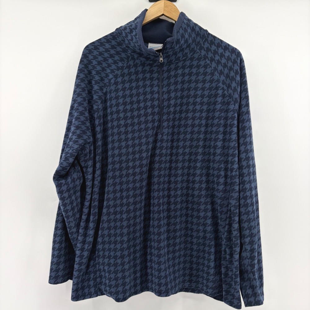 Columbia Womens 2X Fleece Quarter Zip Pullover Blue Houndstooth - Picture 3 of 9